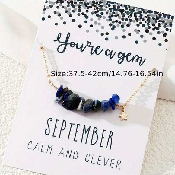 Natural Lapis Lazuli Gold Tone Necklace For September Birthday Gift NWT - Picture 1 of 1
